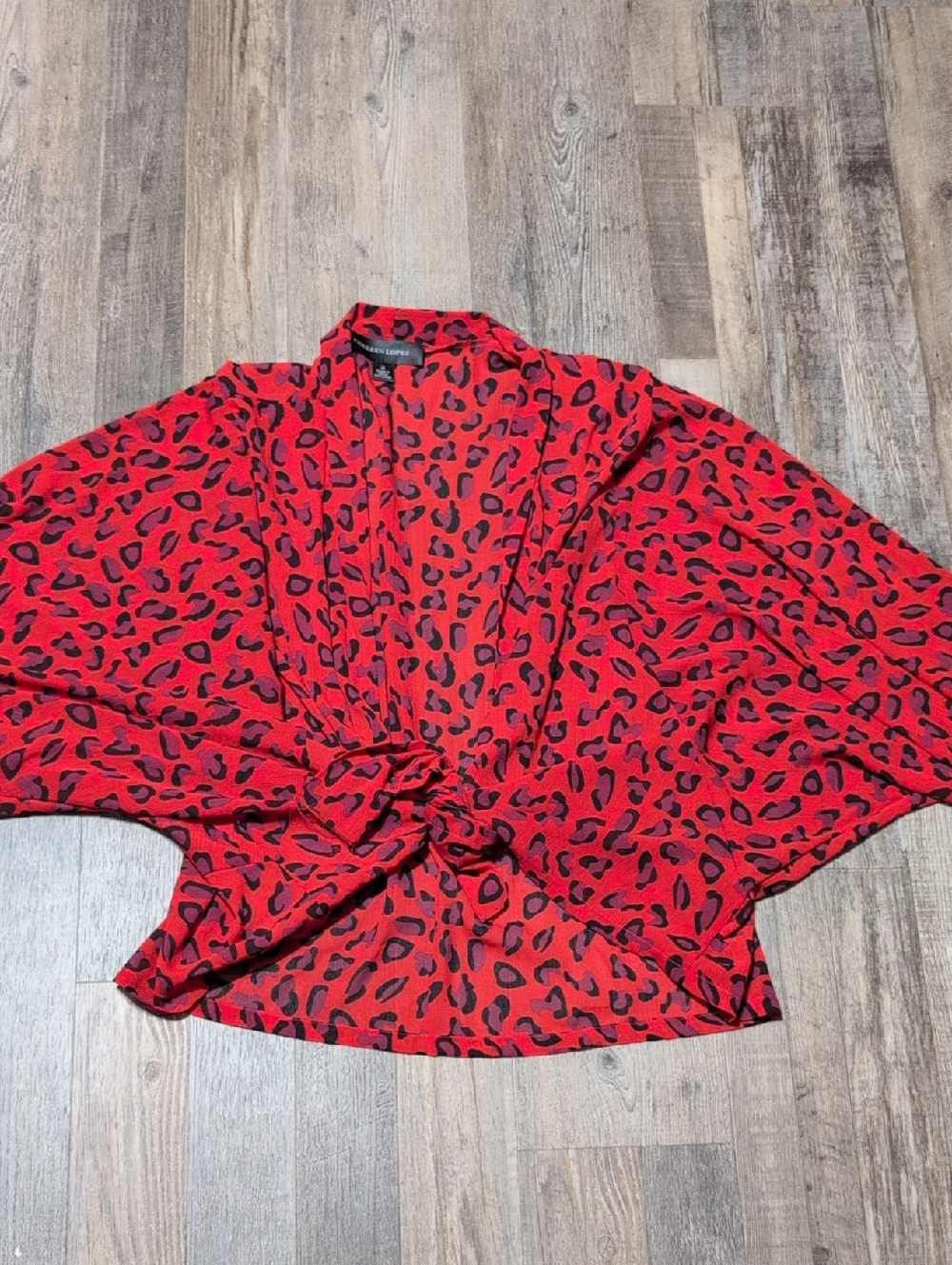 Colleen Lopez Red Leopard Print Wrap Blouse